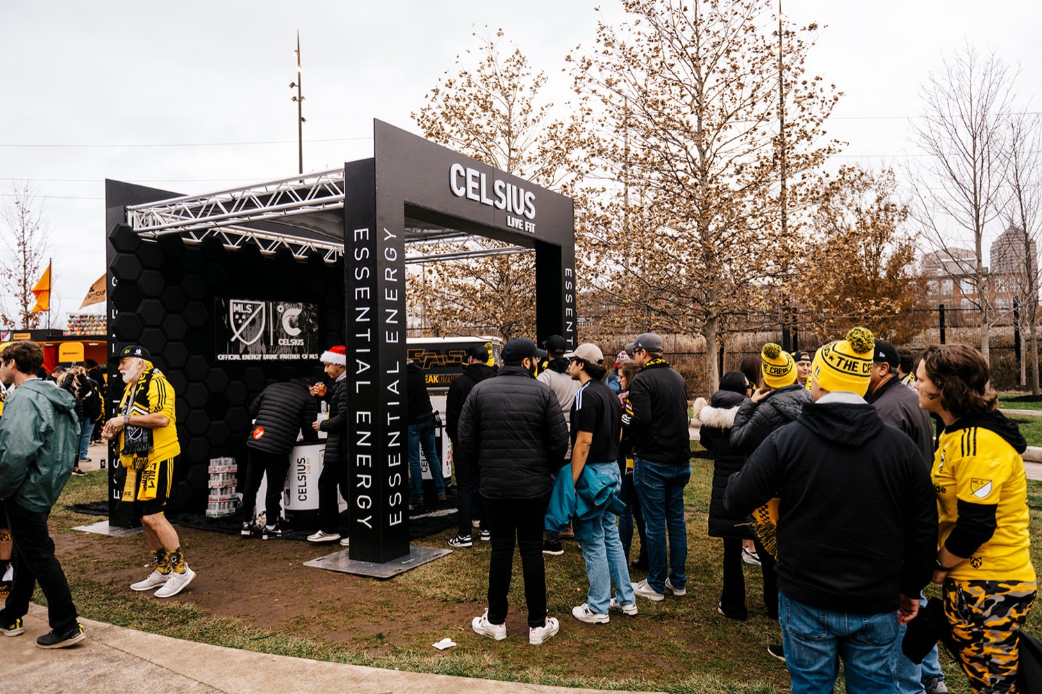 Columbus Crew fans gathered at the black Celsius cube activation on MLS Cup match day